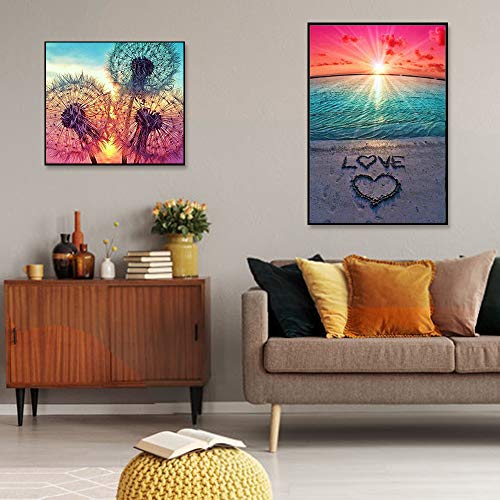 APERIL 2Pcs DIY 5D Diamond Painting, Punto De Cruz Diamante Kit Completo Adultos Niñas Diente De León & Amor De Playa Diamond Por Número Kit Para Rhinestone Bordado Diamante Arte