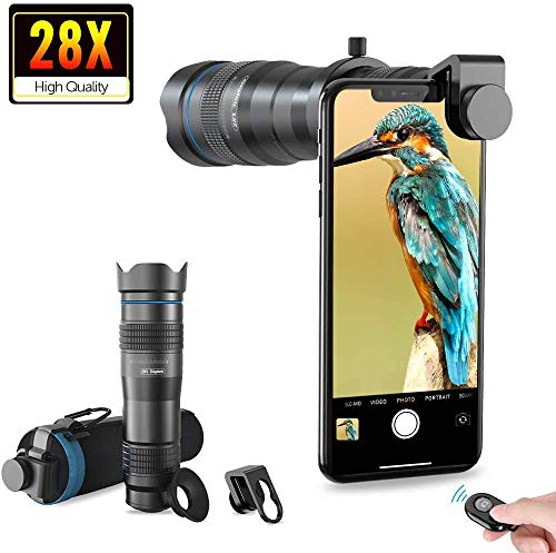 Apexel HD Cell Phone Lens-28X  - Teleobjetivo con obturador para iPhone Samsung, Huawei, Xiaomi, teléfono inteligente Android, telescopio monocular