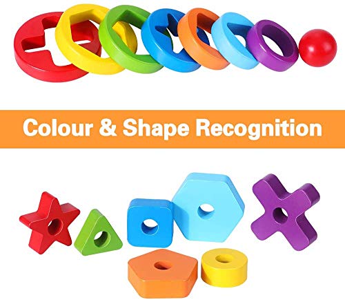 Apilador Geométrico Juguete Educativo de Madera, Juguete Anillos de Madera Arcoíris para Niños Pequeños yJuego Colorido Educación Temprana Pirámide de Construcción Educativos del Juguetes Clasificador