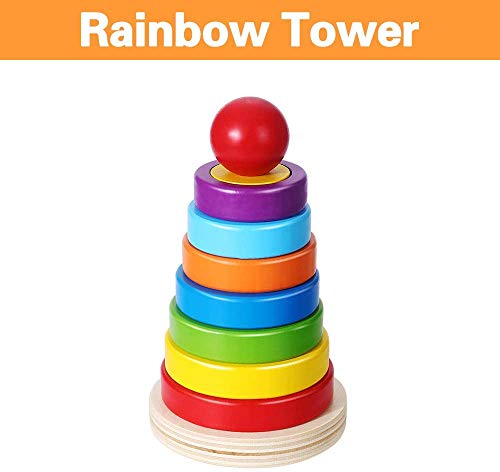 Apilador Geométrico Juguete Educativo de Madera, Juguete Anillos de Madera Arcoíris para Niños Pequeños yJuego Colorido Educación Temprana Pirámide de Construcción Educativos del Juguetes Clasificador