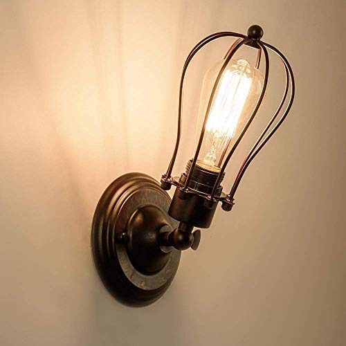 Apliques de pared industrial Lámpara vintage de iluminación ajustable Lámpara de alambre rústico Jaula de metal Aceite de pared frotada Luz de sombra estilo Edison (sin bombilla) (color óxido)