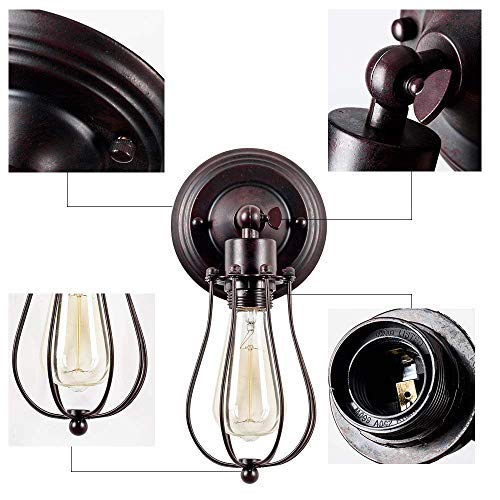 Apliques de pared industrial Lámpara vintage de iluminación ajustable Lámpara de alambre rústico Jaula de metal Aceite de pared frotada Luz de sombra estilo Edison (sin bombilla) (color óxido)