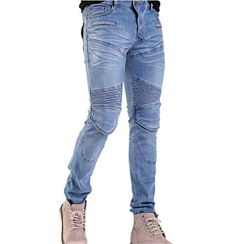 applemi Pantalones De Moto Para Caballero, Jeans Resistentes A CaíDas Con 4 Almohadillas Protectoras ExtraíBles, Pantalones De Motocross-Azul_Xxxl