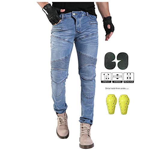 applemi Pantalones De Moto Para Caballero, Jeans Resistentes A CaíDas Con 4 Almohadillas Protectoras ExtraíBles, Pantalones De Motocross-Azul_Xxxl