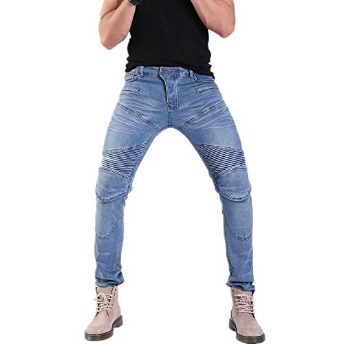 applemi Pantalones De Moto Para Caballero, Jeans Resistentes A CaíDas Con 4 Almohadillas Protectoras ExtraíBles, Pantalones De Motocross-Azul_Xxxl