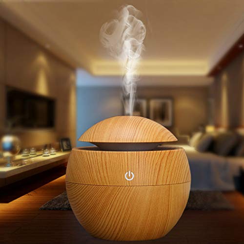 APRITECH® Ambientador oil Humidificador difusor aceites esenciales Ultrasónico Máquina de aromaterapia de grano de Madera 6-Color 130 ML aroma Difusor Aceites Esenciales brumizador