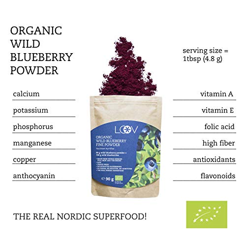 Arándano Azul Silvestre en Polvo: Orgánico, Seleccionados a Mano Procedente de Bosques Nórdicos, 100% Obtenido a Partir de Fruta Entera, Crudo, Suministro Para 18 Días, 90 g