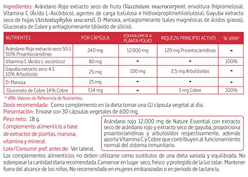 Arándano rojo extracto seco 240 mg (120 mg PAC) 30 cápsulas vegetales con Gayuba, D-manosa, vitamina C y cobre