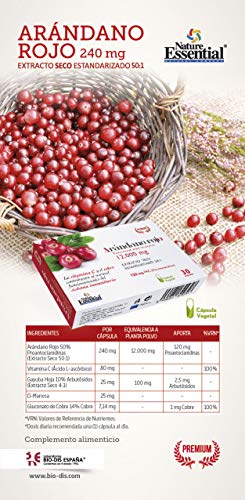 Arándano rojo extracto seco 240 mg (120 mg PAC) 30 cápsulas vegetales con Gayuba, D-manosa, vitamina C y cobre