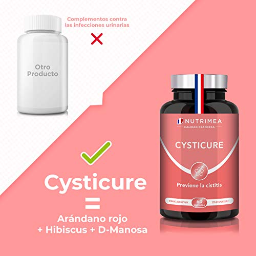 Arándanos Rojos Cápsulas con Hibisco y D-Manosa | 100% Natural Prevenir Infecciones Urinarias Cistitis Recurrentes | Vegano, Sin Gluten Sin Lactosa Sin OGM | Hombres y Mujeres Fabricado Francia