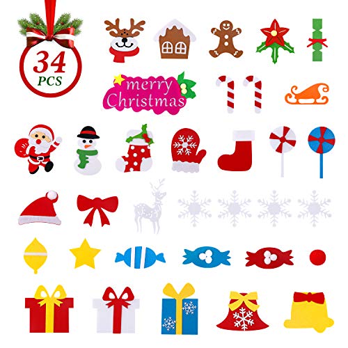 Árbol de Navidad de Fieltro, Árbol Navidad Fieltro Pared con 34 Ornamentos Desmontables El árbol de Navidad de 3.7ft para Regalos navideños, Decoración de Navidad para Paredes y Puertas del hogar