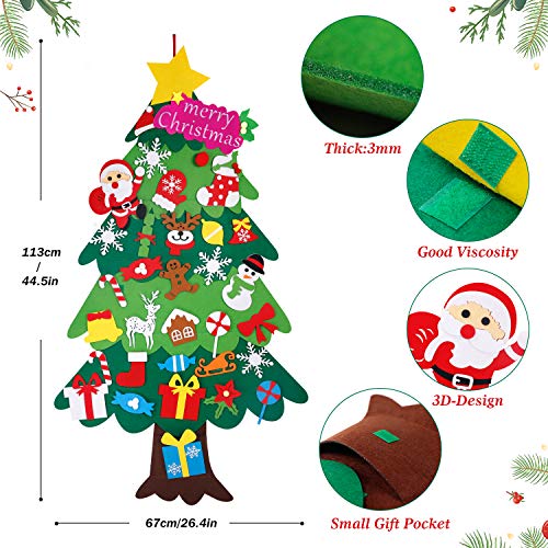 Árbol de Navidad de Fieltro, Árbol Navidad Fieltro Pared con 34 Ornamentos Desmontables El árbol de Navidad de 3.7ft para Regalos navideños, Decoración de Navidad para Paredes y Puertas del hogar