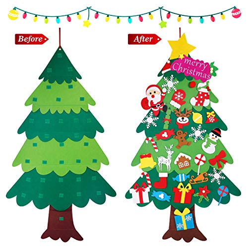 Árbol de Navidad de Fieltro, Árbol Navidad Fieltro Pared con 34 Ornamentos Desmontables El árbol de Navidad de 3.7ft para Regalos navideños, Decoración de Navidad para Paredes y Puertas del hogar