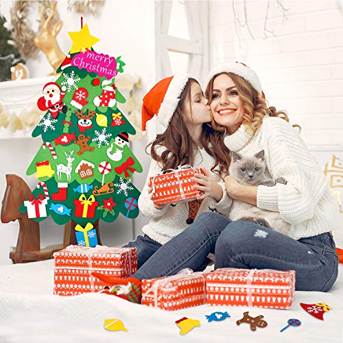 Árbol de Navidad de Fieltro, Árbol Navidad Fieltro Pared con 34 Ornamentos Desmontables El árbol de Navidad de 3.7ft para Regalos navideños, Decoración de Navidad para Paredes y Puertas del hogar
