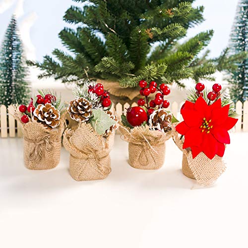 Árbol de Navidad en miniatura de con bayas decoración de cono de pino Adorno de mesa navideña Balight