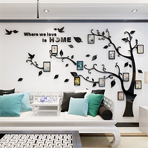 Árbol Pegatinas de Pared - 3D Árbol Marco de Fotos DIY Etiqueta Murales Decoración para Salón, Dormitorio, Oficina, Habitación para Niños (L: 175 * 230CM, 2 Negro Izquierda)