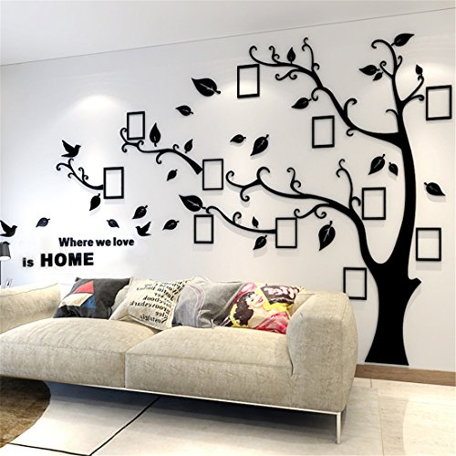 Árbol Pegatinas de Pared - 3D Árbol Marco de Fotos DIY Etiqueta Murales Decoración para Salón, Dormitorio, Oficina, Habitación para Niños (L: 175 * 230CM, 2 Negro Izquierda)