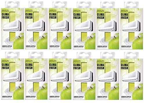 Areon Clima Fresh Ambientador Manzana Verde Casa Aire Acondicionado Olor Fruit Original Perfume Hogar Salón Habitación Oficina Tienda Duradero Moderno ( Green Apple Pack de 12 )
