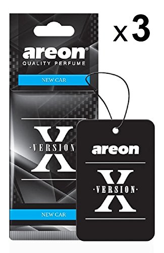 AREON X Ambientador Coche Olor Nuevo New Car Colgante Colgar Perfume Original Negro Cartón Retrovisor Casa Oficina 2D (Pack de 3)