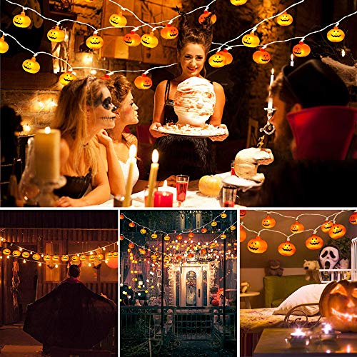 Arespark Luces de Cadena de Calabaza, Luces de Cadena LED de Halloween con Pilas, Luces para Decoración al Aire Libre, 2 Modos Luces Parpadeantes, 20 Luces de Calabaza