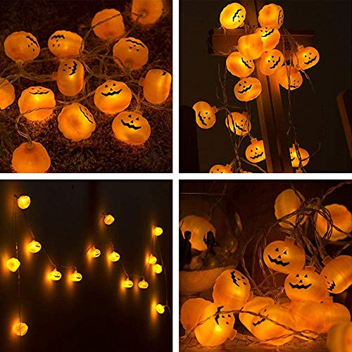 Arespark Luces de Cadena de Calabaza, Luces de Cadena LED de Halloween con Pilas, Luces para Decoración al Aire Libre, 2 Modos Luces Parpadeantes, 20 Luces de Calabaza