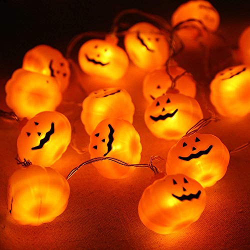 Arespark Luces de Cadena de Calabaza, Luces de Cadena LED de Halloween con Pilas, Luces para Decoración al Aire Libre, 2 Modos Luces Parpadeantes, 20 Luces de Calabaza