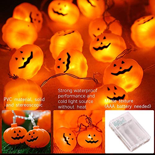Arespark Luces de Cadena de Calabaza, Luces de Cadena LED de Halloween con Pilas, Luces para Decoración al Aire Libre, 2 Modos Luces Parpadeantes, 20 Luces de Calabaza