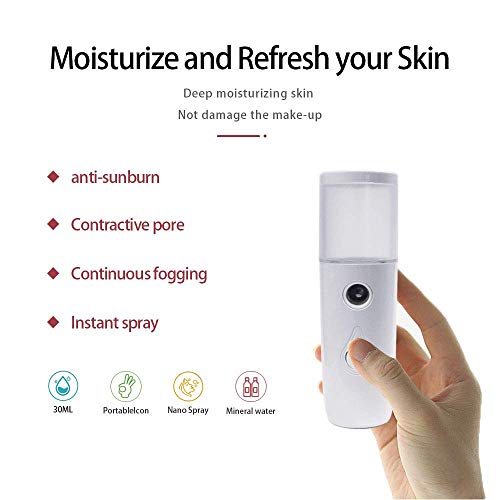 Arespark Pulverizador de Niebla Facial Nano, 30ml Mini Vaporizador Facial Portátil, Práctico Pulverizador de Niebla Fría, Recargable por USB, Hidratante para el Cuidado de La Piel, Maquillaje