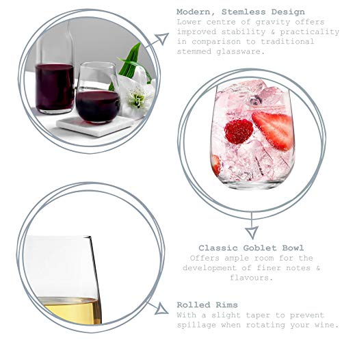 Argon Tableware 12 Pieza Gin Tonic Corto sin pie y Vasos, Decorado con Estilo Moderno - Vasos de Cristal Globo para G & T, cócteles, Vino - 590ml