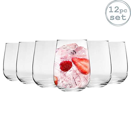 Argon Tableware 12 Pieza Gin Tonic Corto sin pie y Vasos, Decorado con Estilo Moderno - Vasos de Cristal Globo para G & T, cócteles, Vino - 590ml