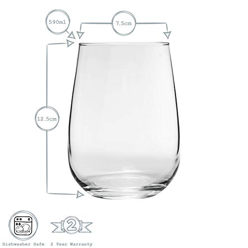 Argon Tableware 6 Pieza Gin Tonic Corto sin pie y Vasos, Decorado con Estilo Moderno - Vasos de Cristal Globo para G & T, cócteles, Vino - 590ml