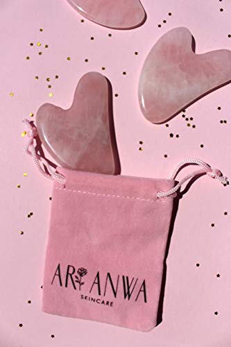 ARI ANWA Skincare ® Premium Gua Sha Rose Quartz | 100% Cuarzo Rosa Real | Bolsa de terciopelo GRATIS | Efectivo y de alta calidad - Gua Sha Cuarzo Rosa