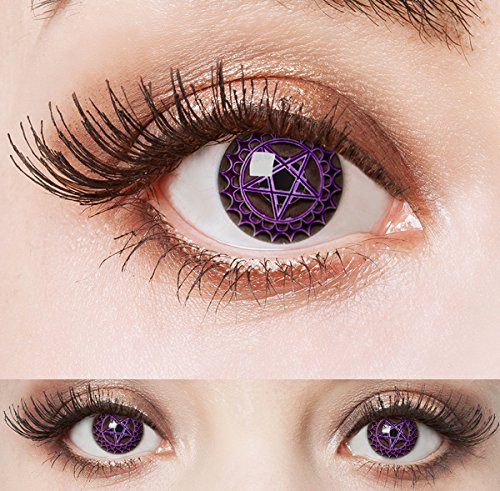aricona Kontaktlinsen - Lentes de contacto negras con pentagrama púrpura - Lentes de contacto de color sin dioptrías para carnaval, cosplay, 2 piezas
