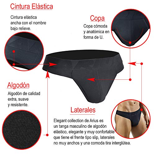 ARIUS Tanga Hombre Sexy Negro - Tanga Caballero - Tanga Masculino - Tanga Hilo Hombres Sensual - String Hombre - g-String Caballero - Tanga Algodon Hombre (S)
