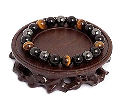 ARMONY PARIS Pulsera Protección, Marca Francesa, Piedra Natural, Litoterapia, Ojo de Tigre Hematita Obsidiana Negra, Perla de 10 mm o 8 mm Pulsera Hombre Mujer, Joyas Mujer Pulsera Amuleto