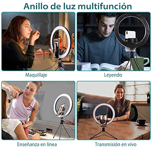Aro de Luz LED Anillo de Luz Regulable 10" para Fotografía Ring Light con Trípode y Soporte para Movíl 120 Bulbs Dimmable for Youtube Video/Live Stream/Makeup/Photography (10‘’)