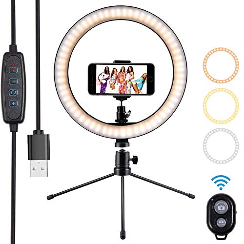 Aro de Luz LED Anillo de Luz Regulable 10" para Fotografía Ring Light con Trípode y Soporte para Movíl 120 Bulbs Dimmable for Youtube Video/Live Stream/Makeup/Photography (10‘’)