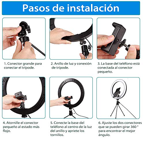 Aro de Luz LED Anillo de Luz Regulable 10" para Fotografía Ring Light con Trípode y Soporte para Movíl 120 Bulbs Dimmable for Youtube Video/Live Stream/Makeup/Photography (10‘’)