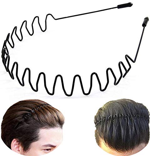 Aro de pelo negro onda primavera banda de pelo multiestilo unisex flexible diadema accesorios para mujeres hombres (paquete de 2)
