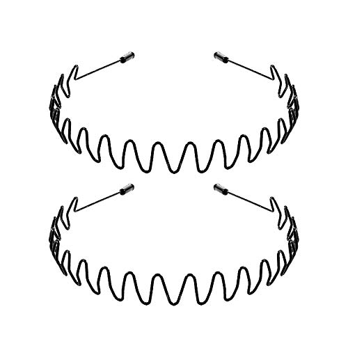 Aro de pelo negro onda primavera banda de pelo multiestilo unisex flexible diadema accesorios para mujeres hombres (paquete de 2)