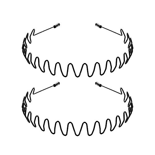 Aro de pelo negro onda primavera banda de pelo multiestilo unisex flexible diadema accesorios para mujeres hombres (paquete de 2)