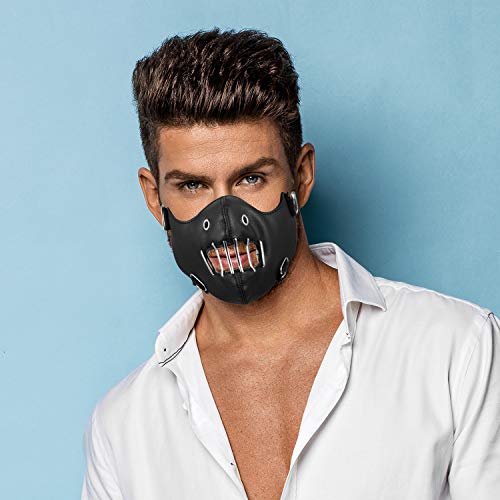 Aroncent Máscara Ciclismo de Hombre Cara Media Máscara Antipolución Anti Contaminación para Ciclismo Running Motocicleta Jardinería Transpirable de Cuero Hueco con Aleación Diseño Especial Moda Negro