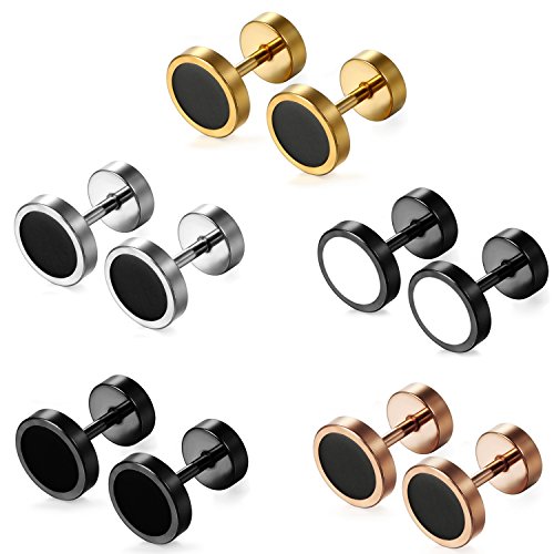 Aroncent Pendientes de Acero Inoxidable Quirúrgico para Oído Dumbbells Aretes de Perno Forma de Pesas para Hombre Mujer Unisex de Multicolor 8mm 10PCS