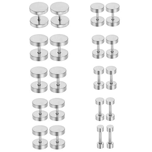 Aroncent Pendientes de Acero Inoxidable Quirúrgico para Oído Dumbbells Earrings Plugs de Moda Forma Pesas para Hombre Mujer Unisex 3-14mm 10Pares