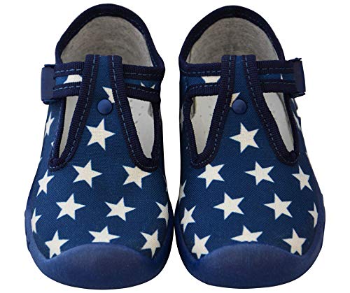 ARS Calzado para ninos pre-Escolar Deportes Plantilla de Cuero Zapatos Zapatillas de Estar por casa 20 21 22 23 24 25 26 (Azul Marino Estrellas, Numeric_26)