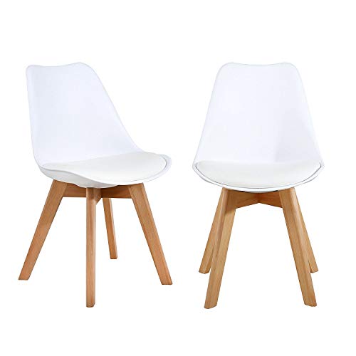 ArtDesign FR Tulip sillas de Comedor Moderno, Juego de 4, Asiento Acolchado Suave, Patas de Madera Maciza de Haya Natural, Respaldo de Forma ergonómica (Tulipán-Blanco)