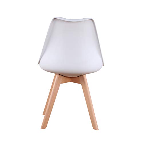 ArtDesign FR Tulip sillas de Comedor Moderno, Juego de 4, Asiento Acolchado Suave, Patas de Madera Maciza de Haya Natural, Respaldo de Forma ergonómica (Tulipán-Blanco)