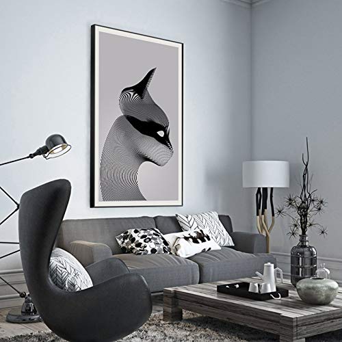 Arte en blanco y negro gato lienzo pintura para sala de estar minimalismo moderno imprime animales cuadros decorativos