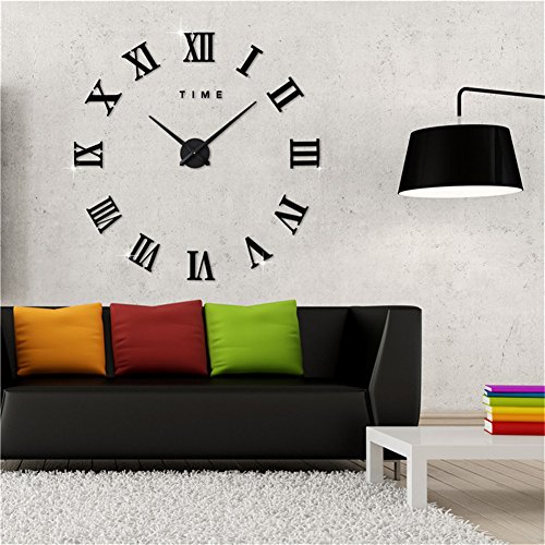 Artensky Relojes murales Reloj Grande números Romanos decoración Pared salón casa Pegatina (Negro)