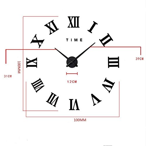 Artensky Relojes murales Reloj Grande números Romanos decoración Pared salón casa Pegatina (Negro)